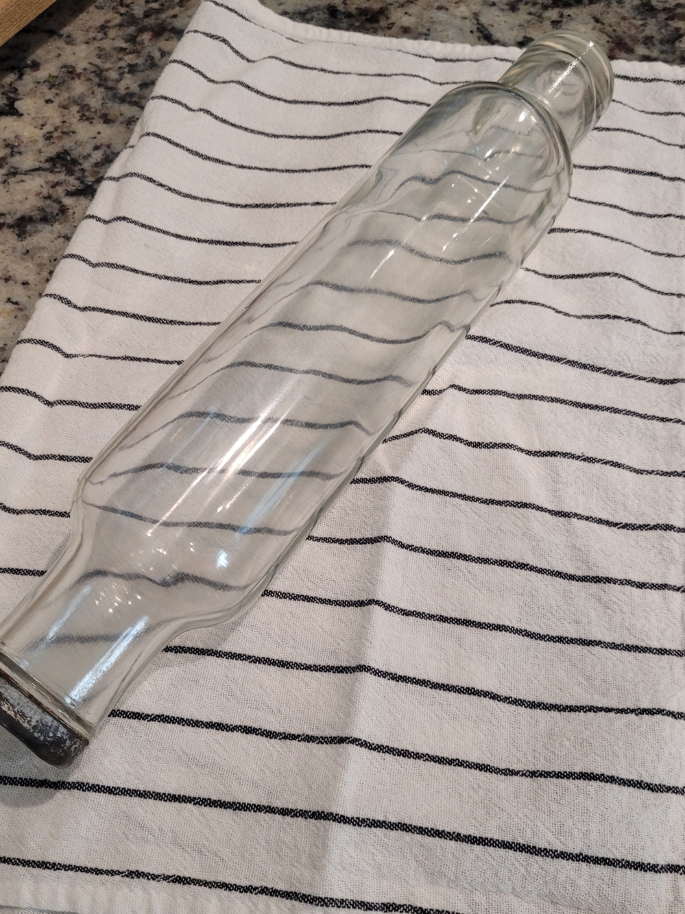 Vintage Rolling Pin Glass Roller Bottle in Clear with Silver Cap